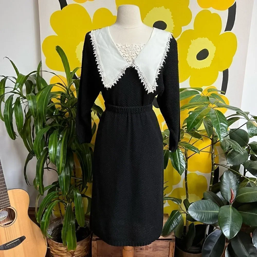 Vintage 2 Piece 80s Handmade Dark Academia Goth Moody Wednesday Skirt Sweater